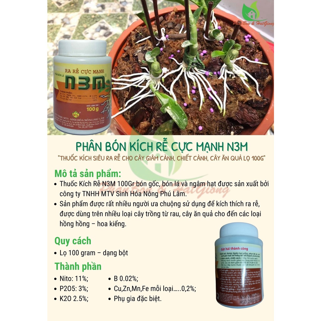 Phân bón lá kích rễ, ra rễ cực mạnh N3M 100G - Shop Phân Bón và Hạt Giống