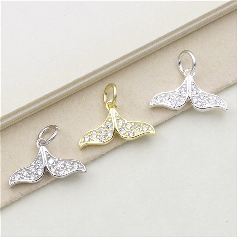 Charm bạc móc treo đuôi cá heo có đính đá (Có thể làm mặt dây chuyền) - Charm bạc 925 - Mã CB510
