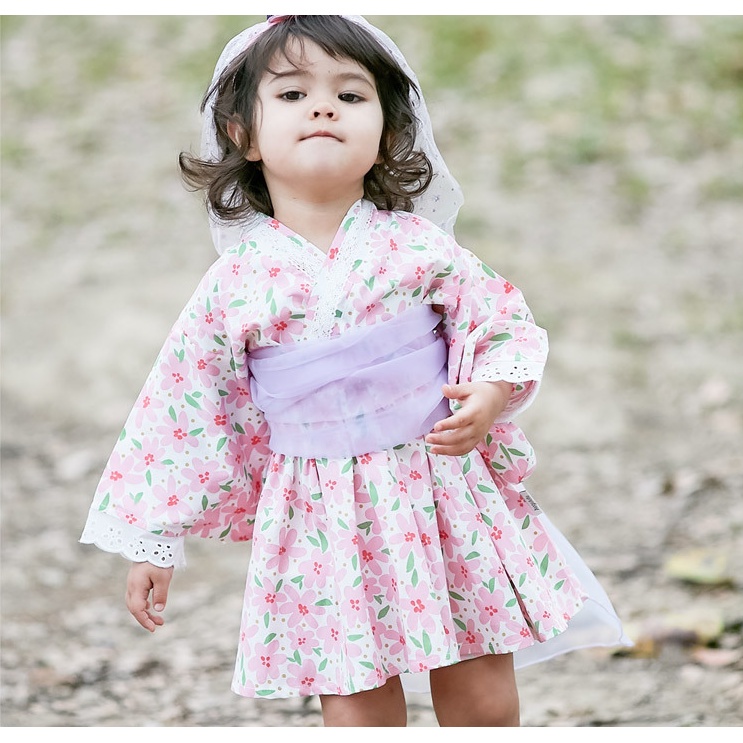 Đầm kimono In Họa Tiết Phong Cách Nhật Bản Cho Bé Gái 2-8 Tuổi