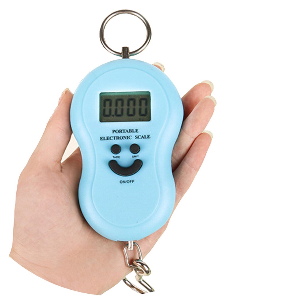 CÂN ĐIỆN TỬ MINI MÓC TREO CẦM TAY 40KG HÌNH MẶT CƯỜI DÙNG PIN MÀN HÌNH LCD, ĐỘ CHÍNH XÁC CAO