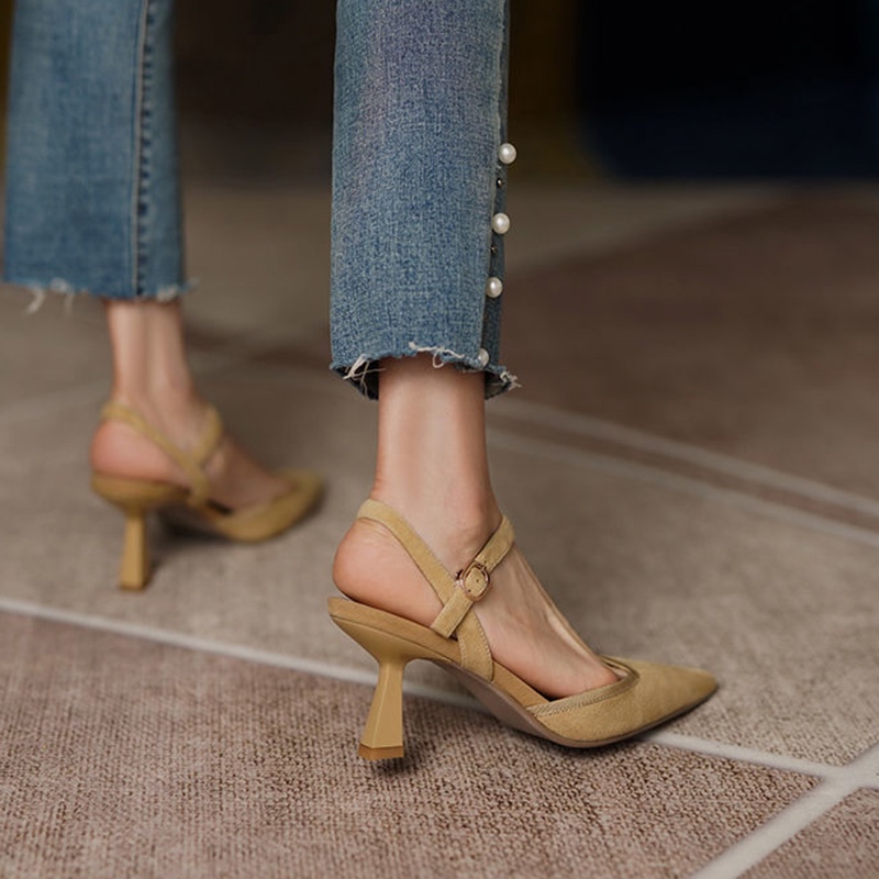 Giày sandal cao gót IELGY mũi nhọn khoá quai phong cách Pháp