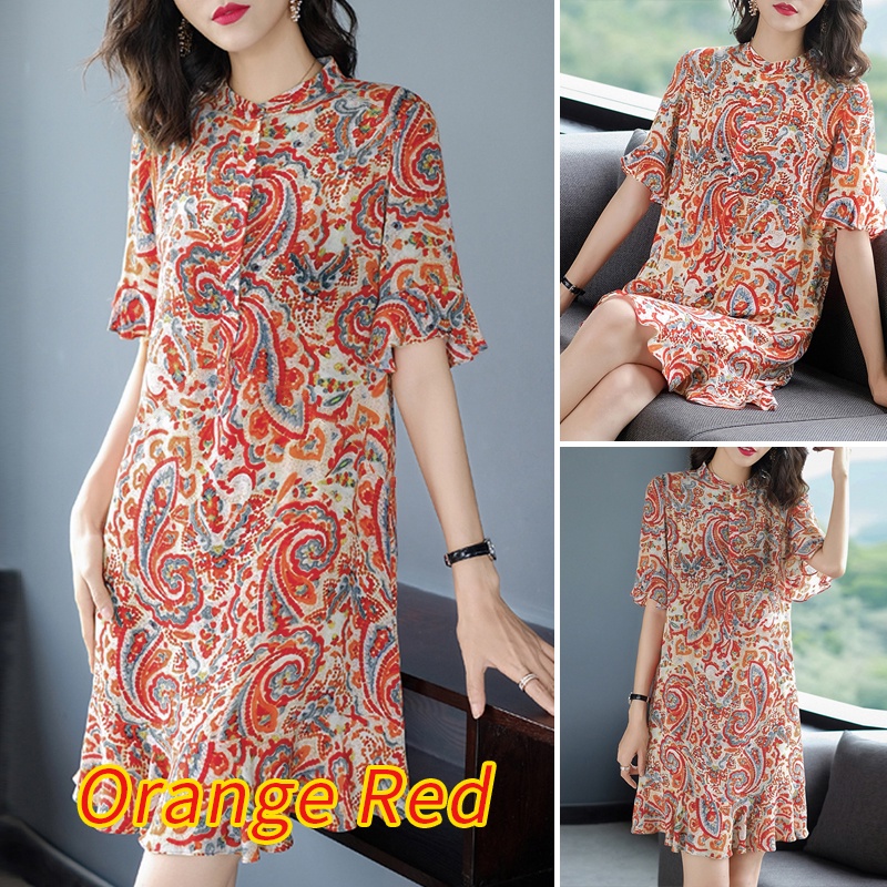 Đầm midi Zanzea tay ngắn cổ đứng phối bèo phong cách Hàn Quốc thời trang cho nữ