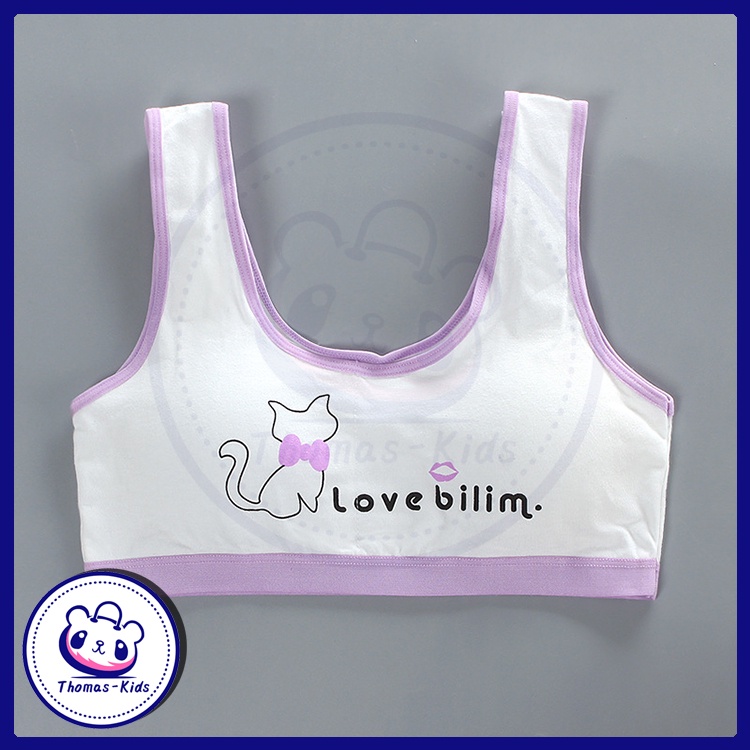 [THOMAS Kids] Áo Lót Thể Thao Cotton Họa Tiết Mèo Hoạt Hình Nhiều Màu Sắc Cho Bé Gái 8-16 Tuổi
