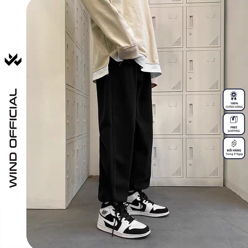 Quần jogger ống rộng bó chun unisex dây rút basic nam nữ oversize ullzang