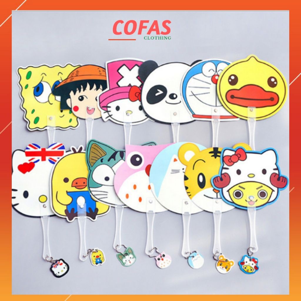 Quạt nhựa cầm tay dễ thương TẶNG móc treo cùng hình ở cán quạt