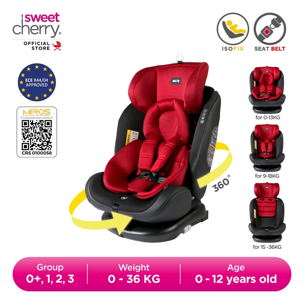 Sweet Cherry ISOFIX 360° Rotation Baby Car Seat Newborn to 12 years old Convertible ST3 SCR18 Car Seat Group 0+,1, 2, 3