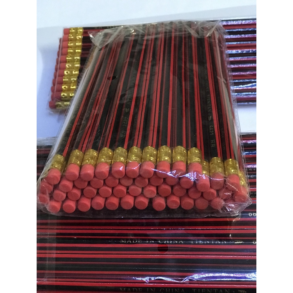 Bút chì gỗ lục giác HB-6621 màu đỏ đen