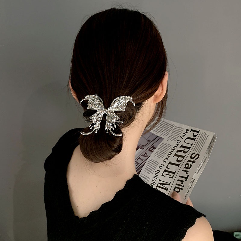 Kẹp Tóc Hình Bướm Màu Bạc Thiết Kế Mới Thời Trang Theo Phong Cách Hàn Quốc Cho Nữ