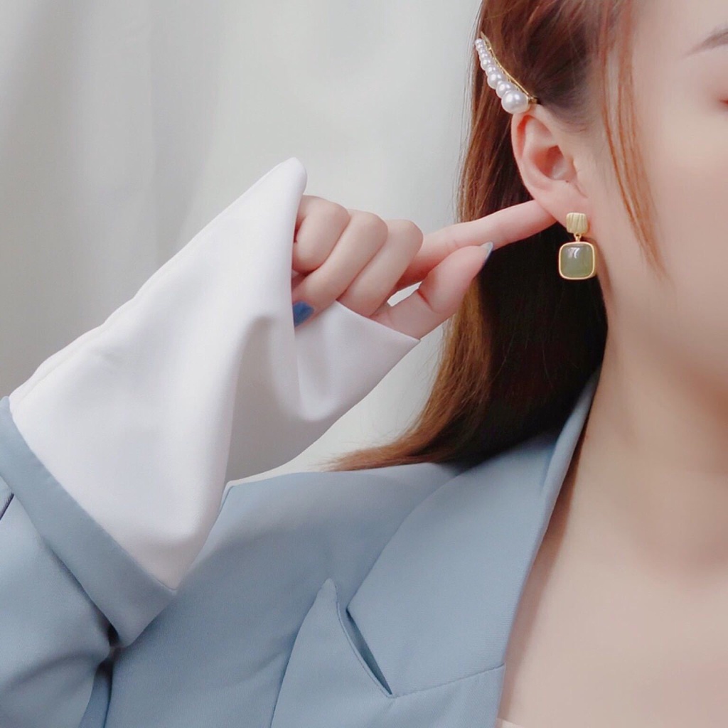 Bông Tai Mạ Vàng/Bạc Đính Đá Sapphire Sang Trọng Thời Trang