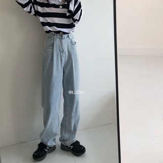 Quần jeans nữ ống rộng kiểu dáng đơn giản phong cách Hàn Quốc