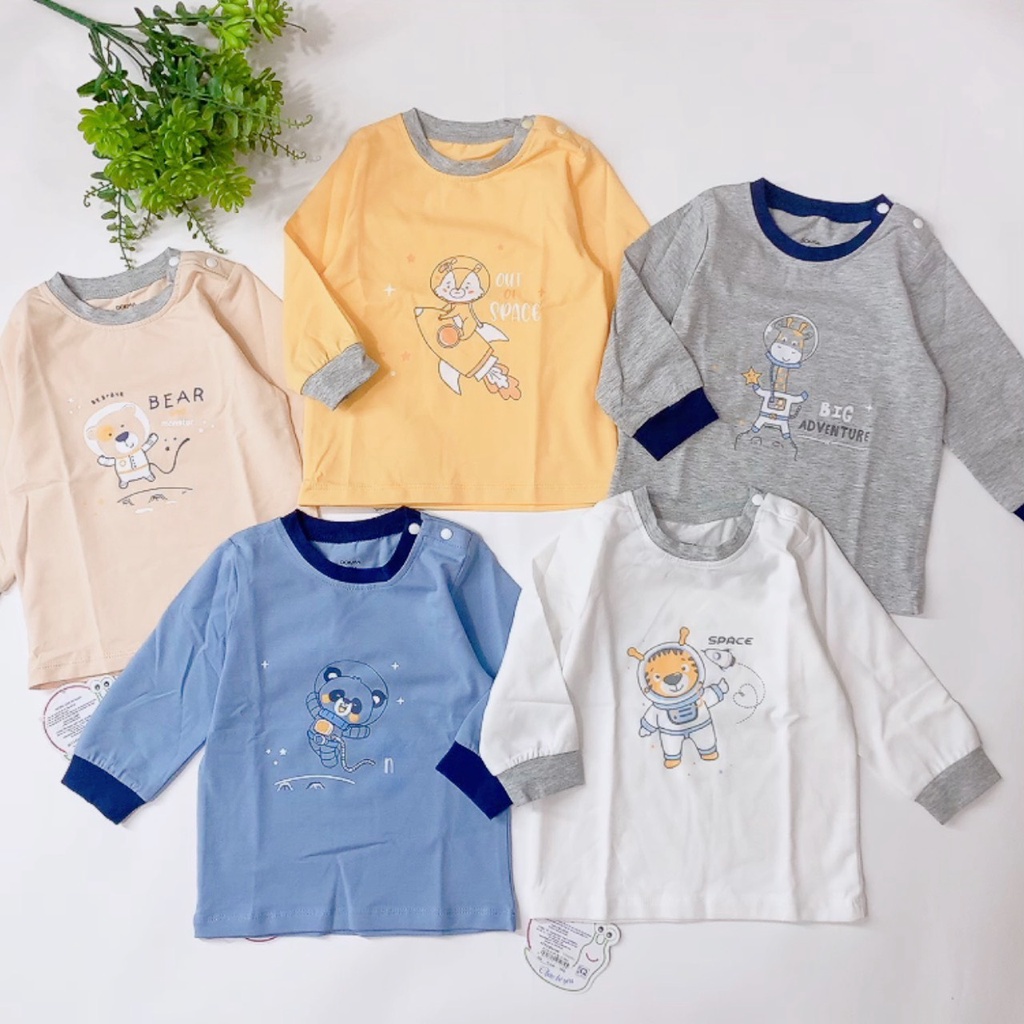 Áo dài tay thu đông cúc cài vai cotton co giãn 4 chiều điều hòa Dokma cho bé trai bé gái 9-36 tháng