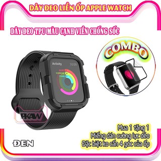 Dây Đeo liền ốp cho Apple Watch 7/6/5/4/3/2/1 size 38/40/41/42/44/45mm TPU Cạnh Viền Chống Sốc_Đen (tặng dán AW)