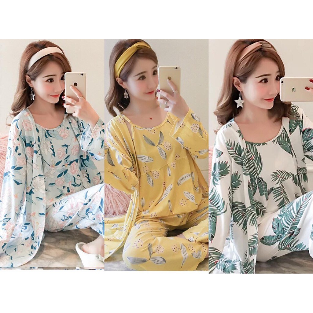 Bộ đồ ngủ Pijama 3 trong 1 phong cách hàn quốc