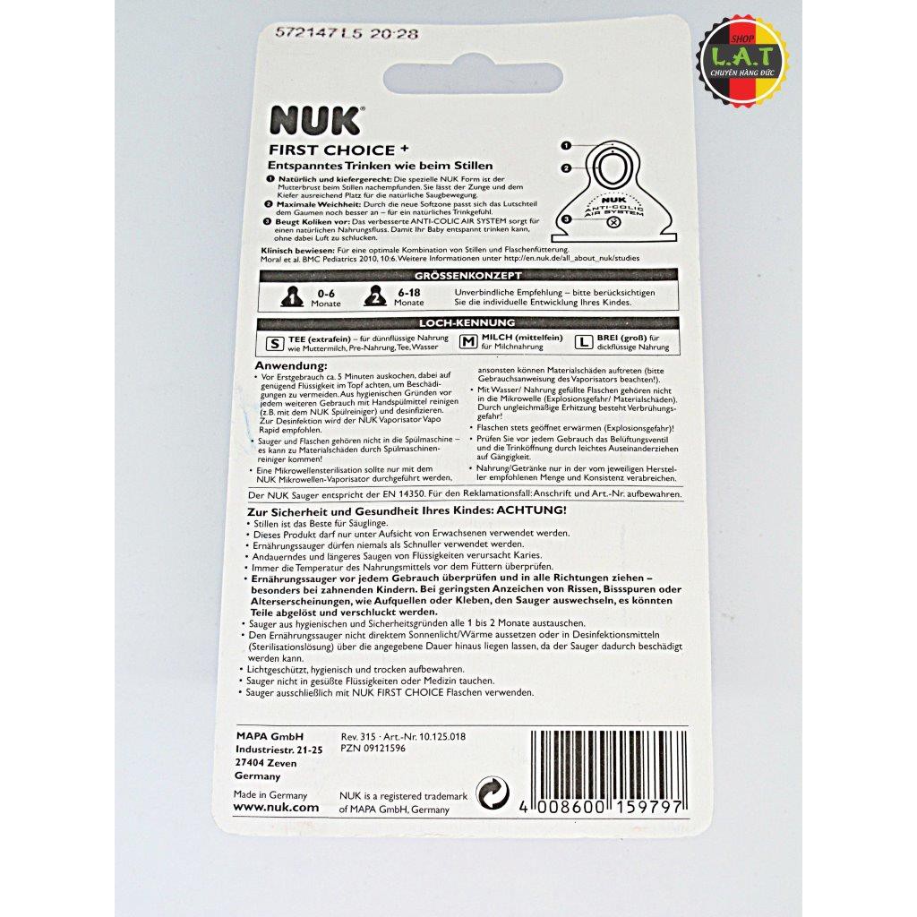 BỘ 2 NÚM TY CỔ RỘNG SILICON NUK SIZE M