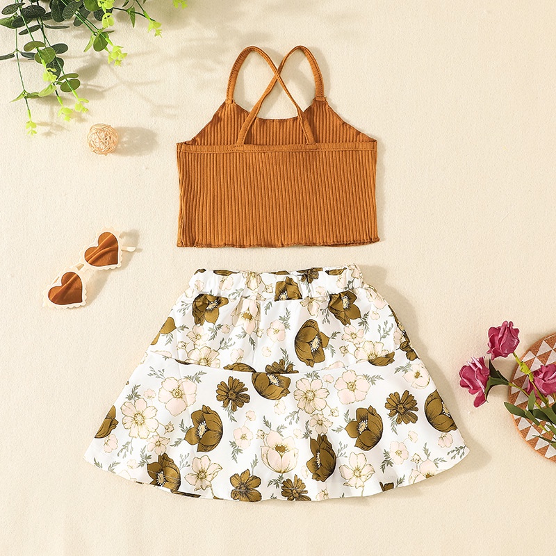 Combo bộ đồ bé gái 1-6 tuổi áo ba lỗ hai dây Hoa váy ngắn set mùa hè thời trang cho bé trẻ em sơ sinh