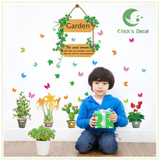 Decal dán tường chậu hoa mini trang trí