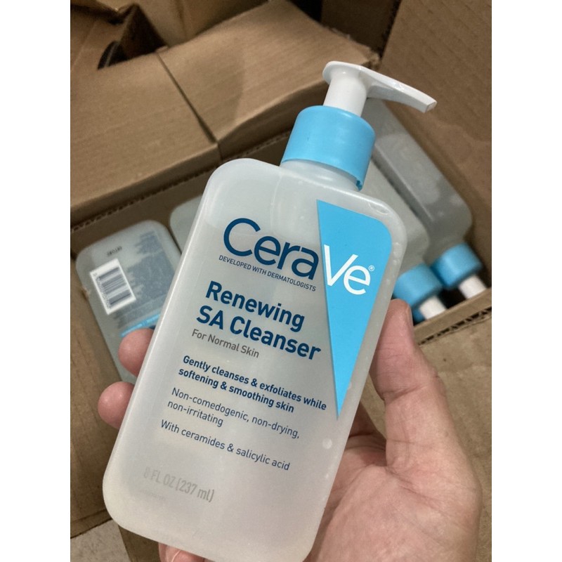 Sữa rửa mặt CeraVe Renewing SA Cleanser rửa sạch mụn, mụn đầu đen, nhập Mỹ đường máy bay chất lượng hảo hạng 237ml