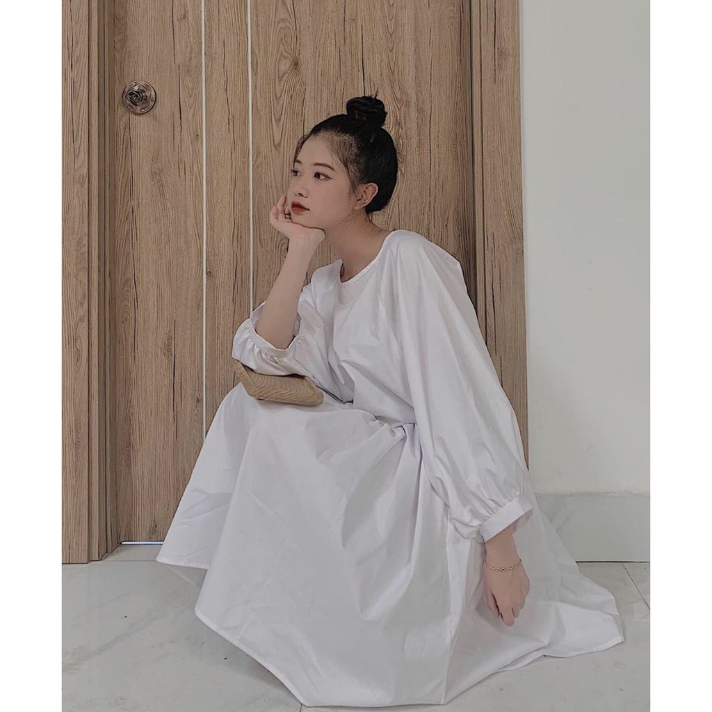 (new) ĐẦM BABYDOLL TRƠN TAY PHỒNG TRẮNG ĐEN - VÁY SUÔNG BABYDOLL FORM RỘNG BASIC 2 MÀU | BigBuy360 - bigbuy360.vn