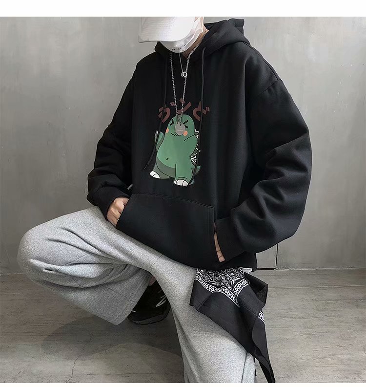 Áo Hoodie Cotton Dáng Rộng In Họa Tiết Hoạt Hình Cá Tính Dành Cho Nam | BigBuy360 - bigbuy360.vn