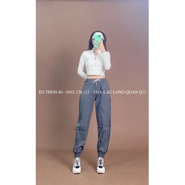 Áo croptop dây kéo tay dài ,quần jogger dây kéo chất gió  Eothon60