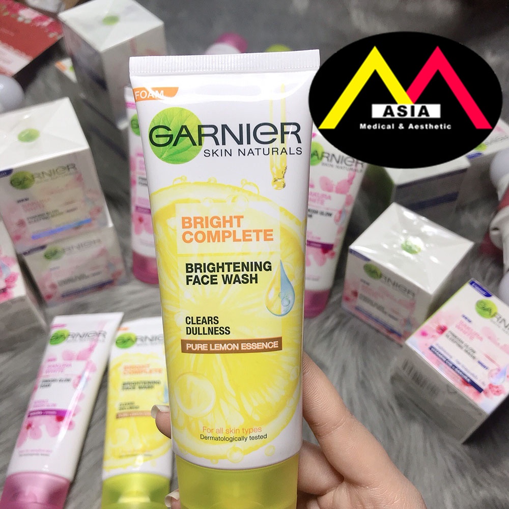Sữa rửa mặt GARNIER chanh vitamin c trắng da giảm mụn thâm nám tàn nhang đều màu da lão hóa thái lan 100ml