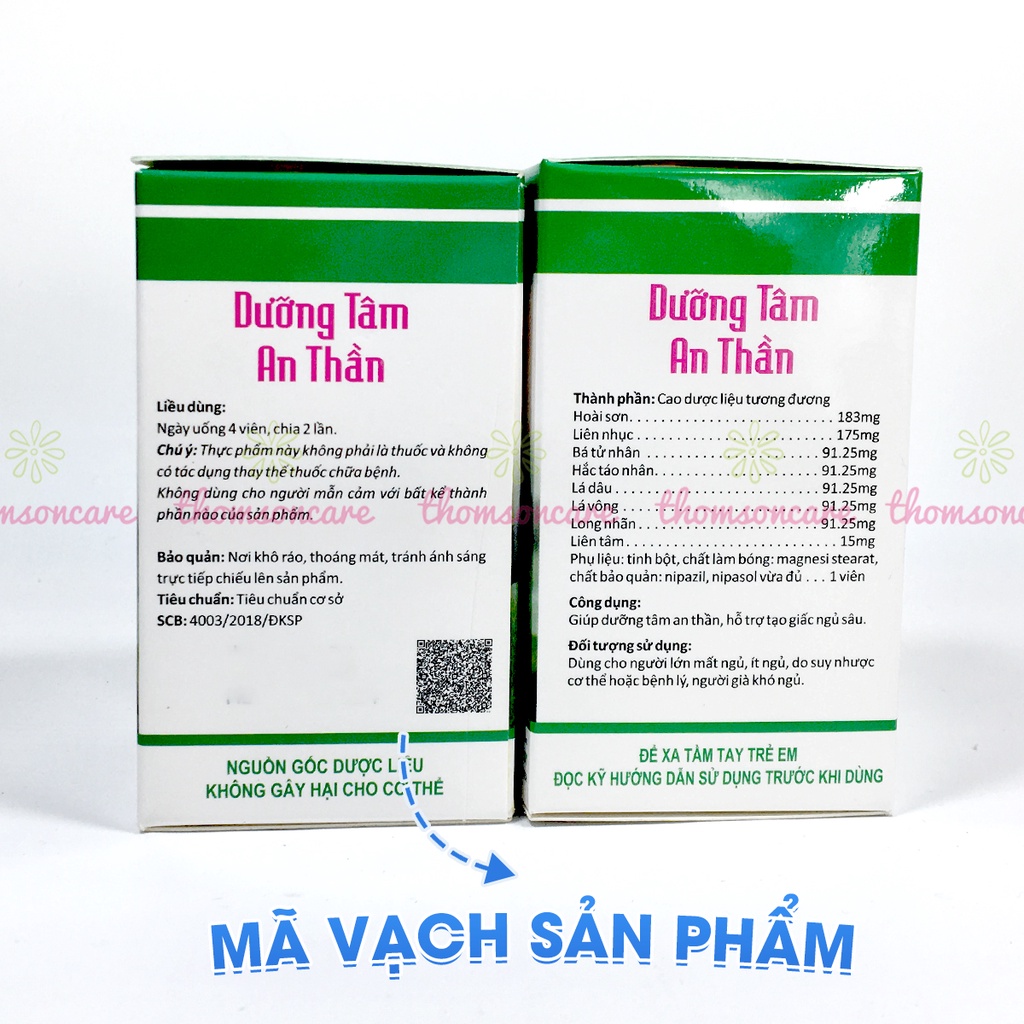 Dưỡng tâm an thần hộp 100v - giúp ăn ngủ ngon thành phầm từ thảo dược hoài sơn, liên nhục Đ.Y