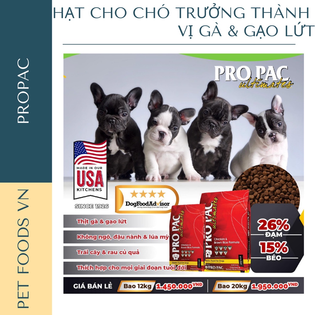 Hạt cho chó trưởng thành PROPAC Chicken &amp; Brown Rice 20kg vị Gà &amp; Gạo Lứt
