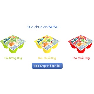 Sữa chua ăn SuSu IQ có đường/Dâu chuối/Táo chuối 80g - vỉ 4 hộp