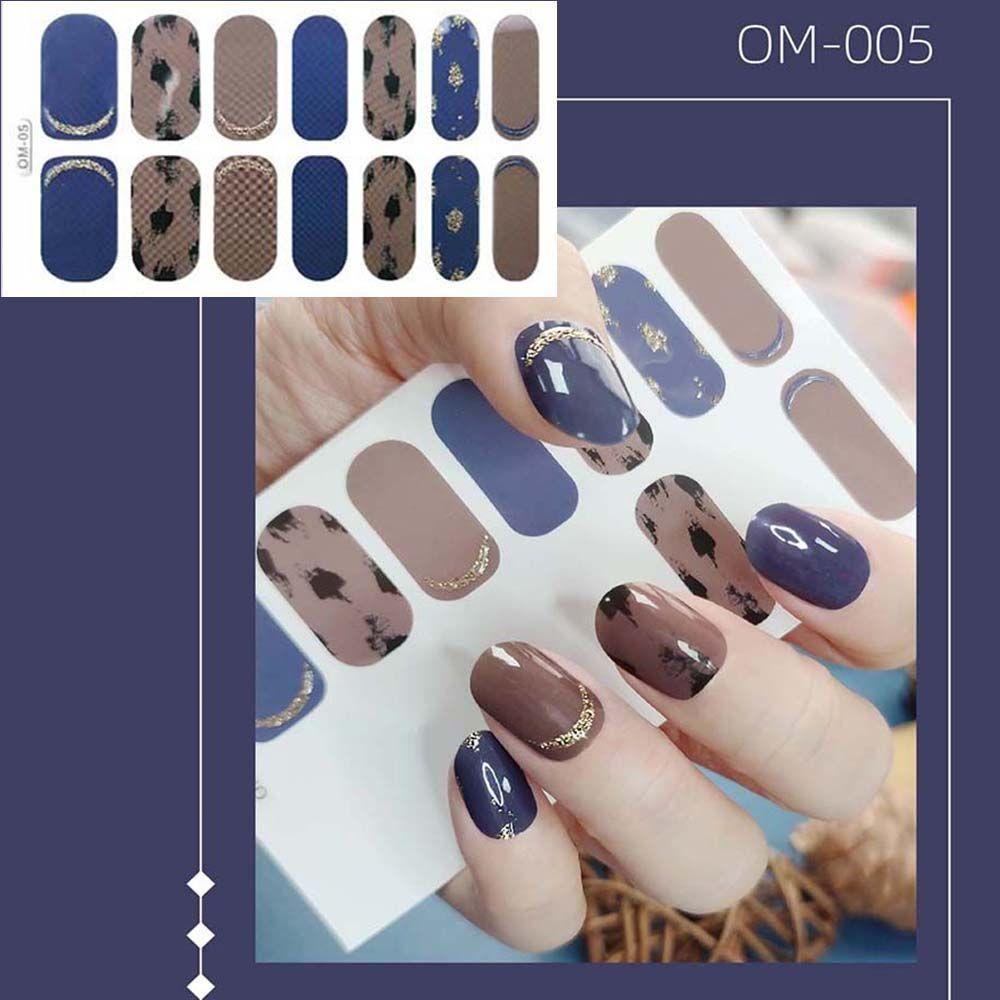 OCEANMAP Tờ 14 Miếng Dán Móng Tay Tự Dính Họa Tiết Da Báo Trang Trí Toàn Diện