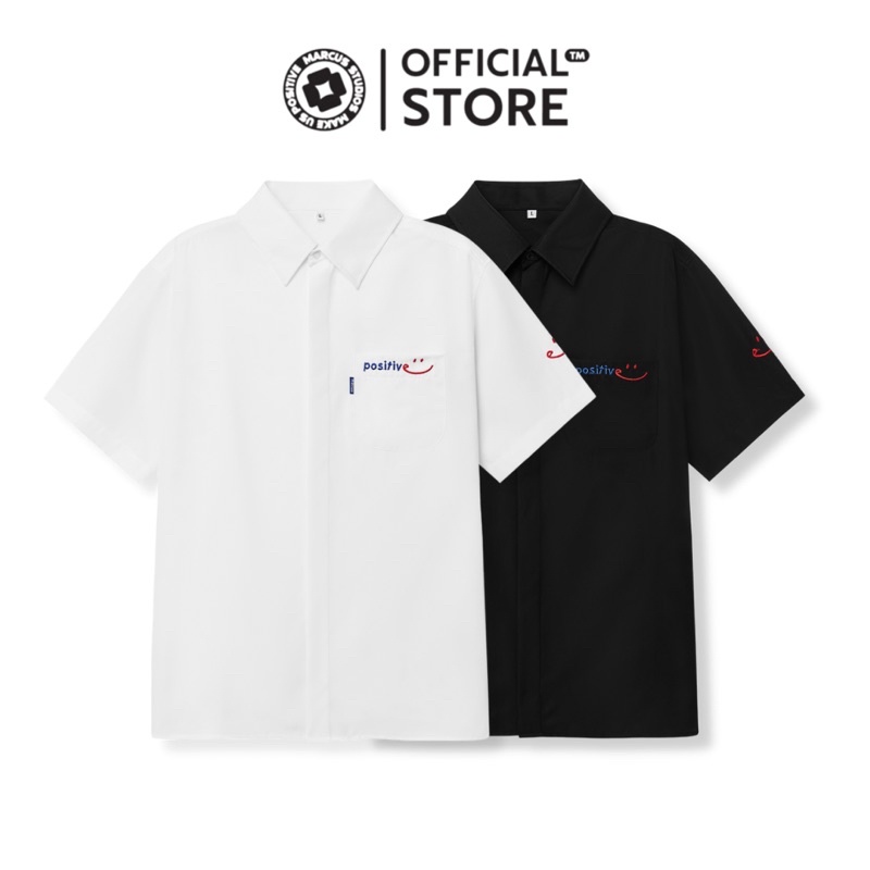 Áo sơ mi trắng đen POSITIVE MAICUS nam nữ unisex form rộng oversize localbrand
