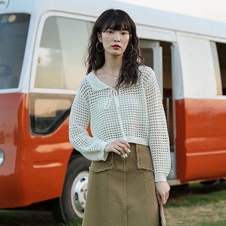 Áo ZHELIHANGFEI dệt kim tay dài cổ bẻ cá tính thời trang dành cho nữ