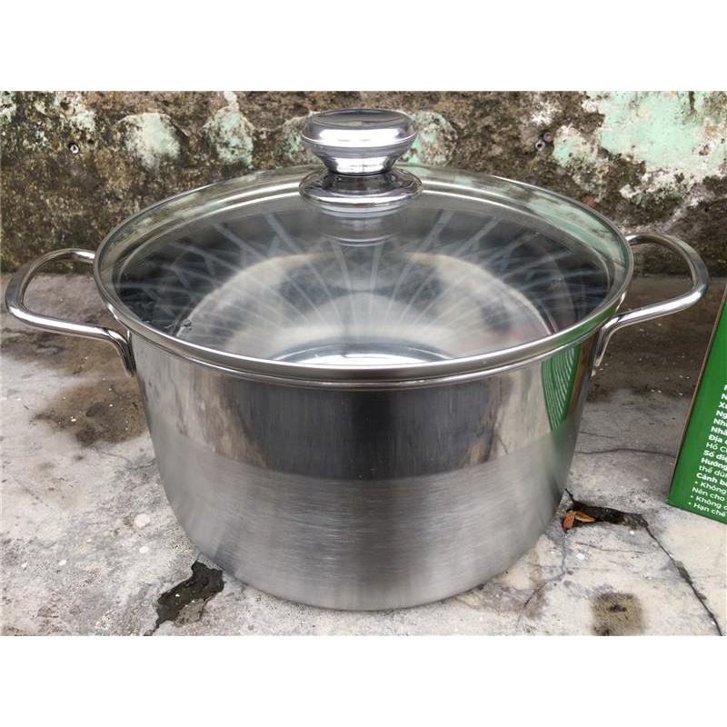 Nồi luộc gà inox vung kính 24cm ( dày, nặng 1,8kg)