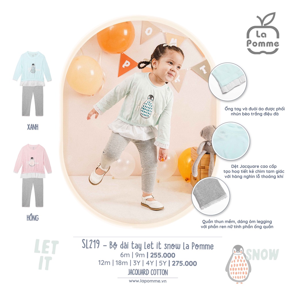 Bộ La Pomme dài tay Cotton cao cấp thoáng mát thấm hút tốt cánh cụt phối ren cho bé gái Sl219