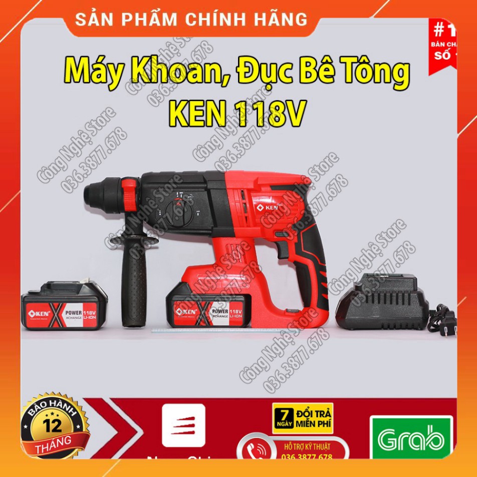 Máy KHOAN BÊ TÔNG, ĐỤC TƯỜNG, ĐỤC BÊ TÔNG dùng PIN , Máy khoan bê tông, Máy khoan tường [BẢO HÀNH 12 THÁNG] KEN .