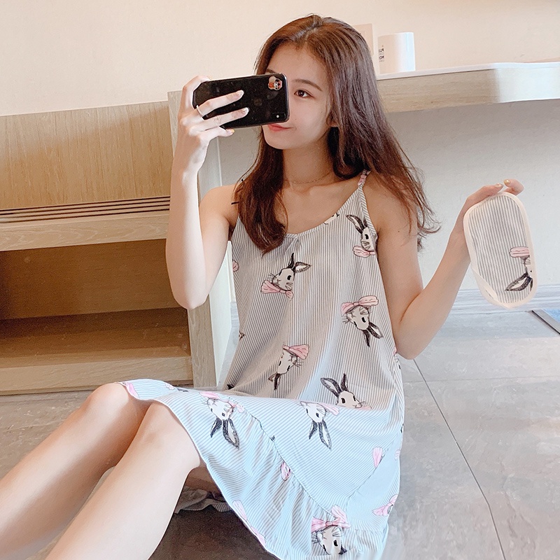 Đầm 2 dây mặc nhà hình thỏ cute Vn29