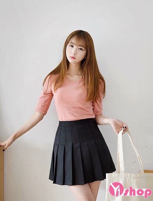 CHÂN VÁY ĐEN XẾP LY LÓT QUẦN BC108 - NhiNhi Shop