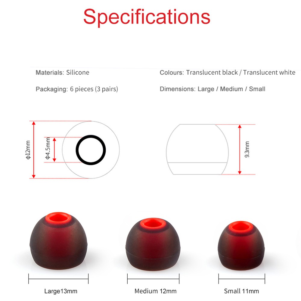 Bộ 3 cặp nút tai silicone cho tai nghe nhét tai TRN KZ CCA cỡ S M L