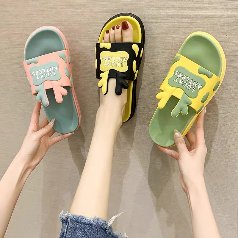 Dép quai ngang nữ BIU BIU, đi trong nhà cute họa tiết dễ thương Unisex.