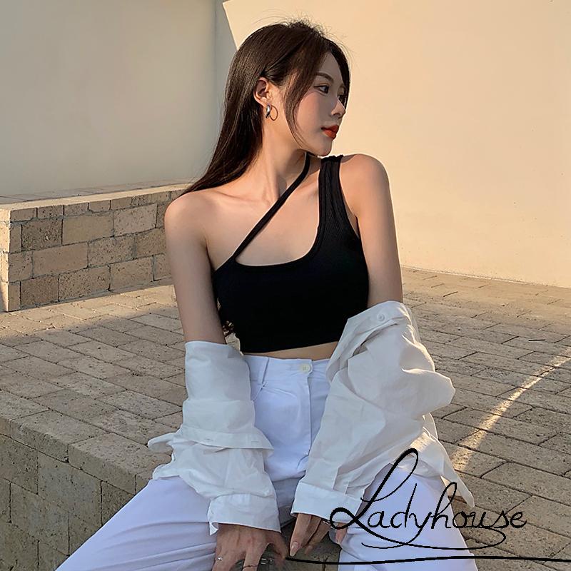 Áo lót thể thao không tay có đệm ngực một bên vai dáng ôm dành cho bạn nữ