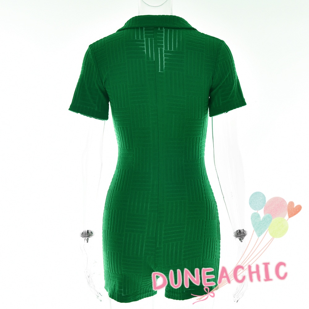 DUNEA Bộ Áo Liền Quần Cổ Polo Màu Trơn Phối Nút Xinh Xắn Cho Nữ