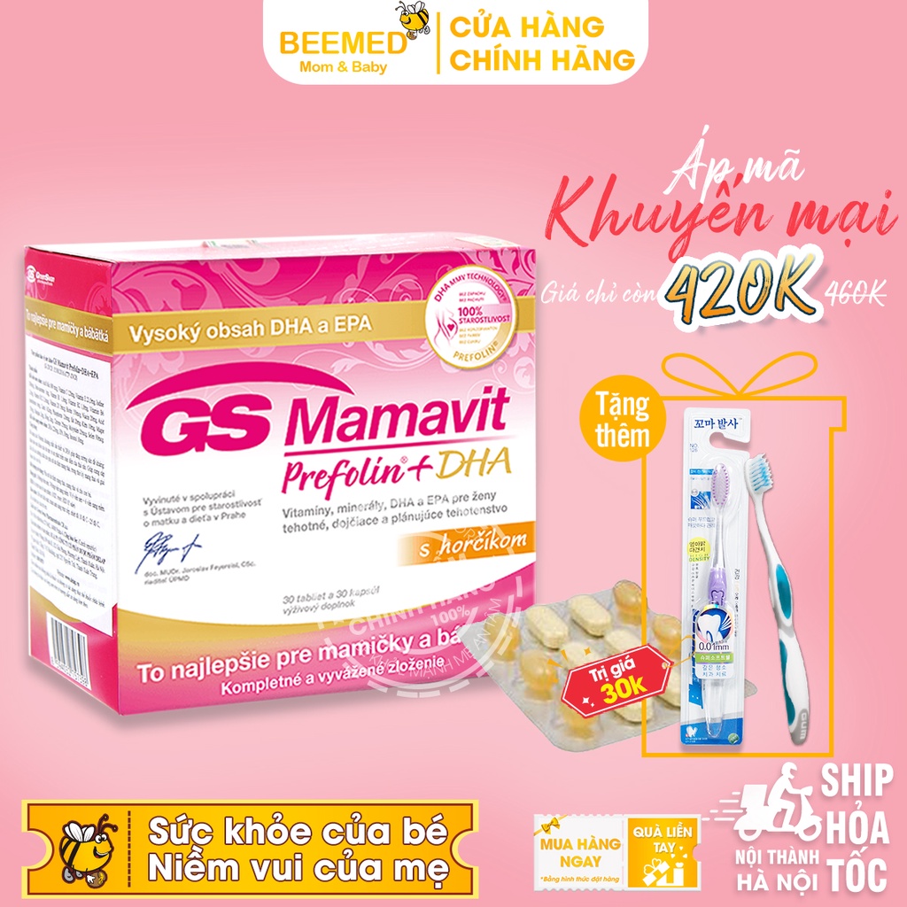 Vitamin tổng hợp cho bà bầu GS Mamavit Có DHA và EPA cho phụ nữ mang thai và cho con bú - Hộp 60 viên Gsmamavit