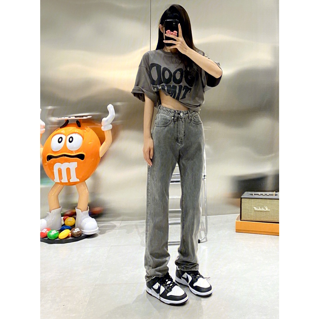 Quần Jean Lưng Cao Ống Suông Thời Trang Retro Đường Phố Mỹ Cho Nữ