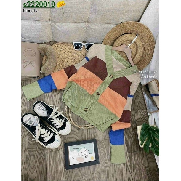 Áo khoát len sọc phối màu