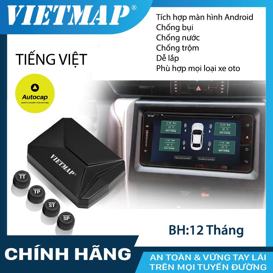 Cảm Biến Áp Suất Lốp VIETMAP V1A Tích Hợp Màn Hình DVD Android cho xe ô tô