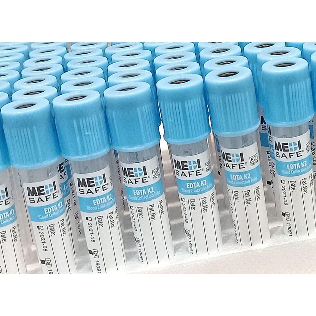 Ống nghiệm EDTA k2 2ml Nắp cao su MEDISAFE các loại (khay 100 ống)