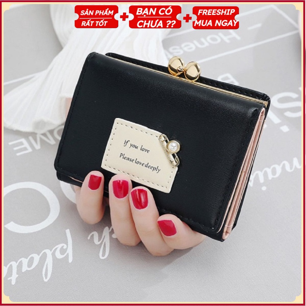 Ví Nữ Mini Đựng Tiền IF YOU LOVE Gấp 3 Nhỏ Gọn Xinh Xắn. Bóp Da PU Mềm Mại Nhiều Ngăn Nữ Tính GC305