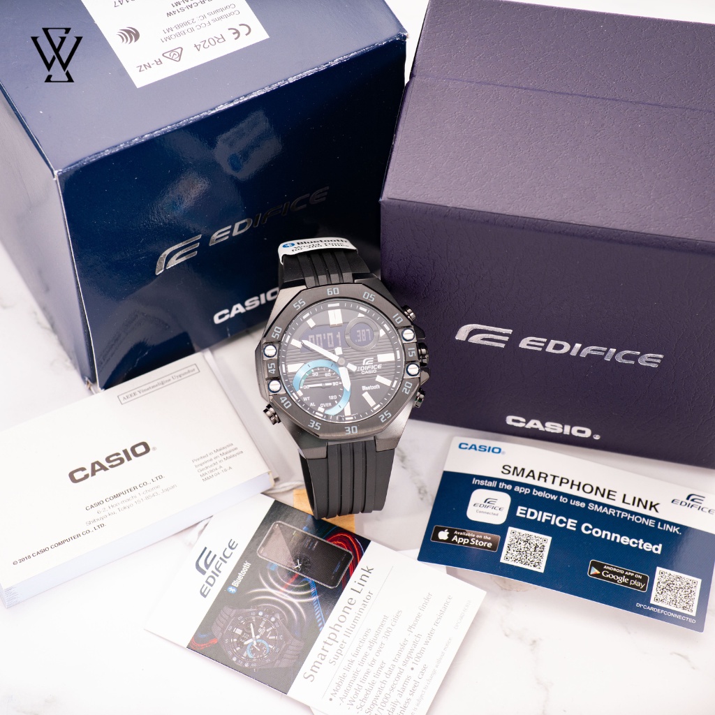 Đồng Hồ Điện Tử Nam Casio Edifice WATCHSTORE ECB-10PB-1ADF Thiết Kế Mặt Kính Khoáng 48.5mm, Dây Cao Su, Vỏ Thép Không Gỉ