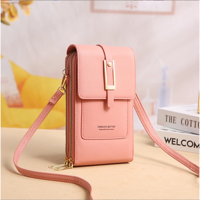 Túi đeo chéo nữ đựng điện thoại hai khóa đai dọc cao cấp BAG U DKO195