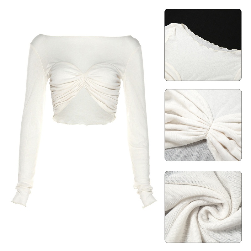 Áo Thun Crop Top Tay Dài Cổ Tròn Màu Sắc Đơn Giản Cho Nữ