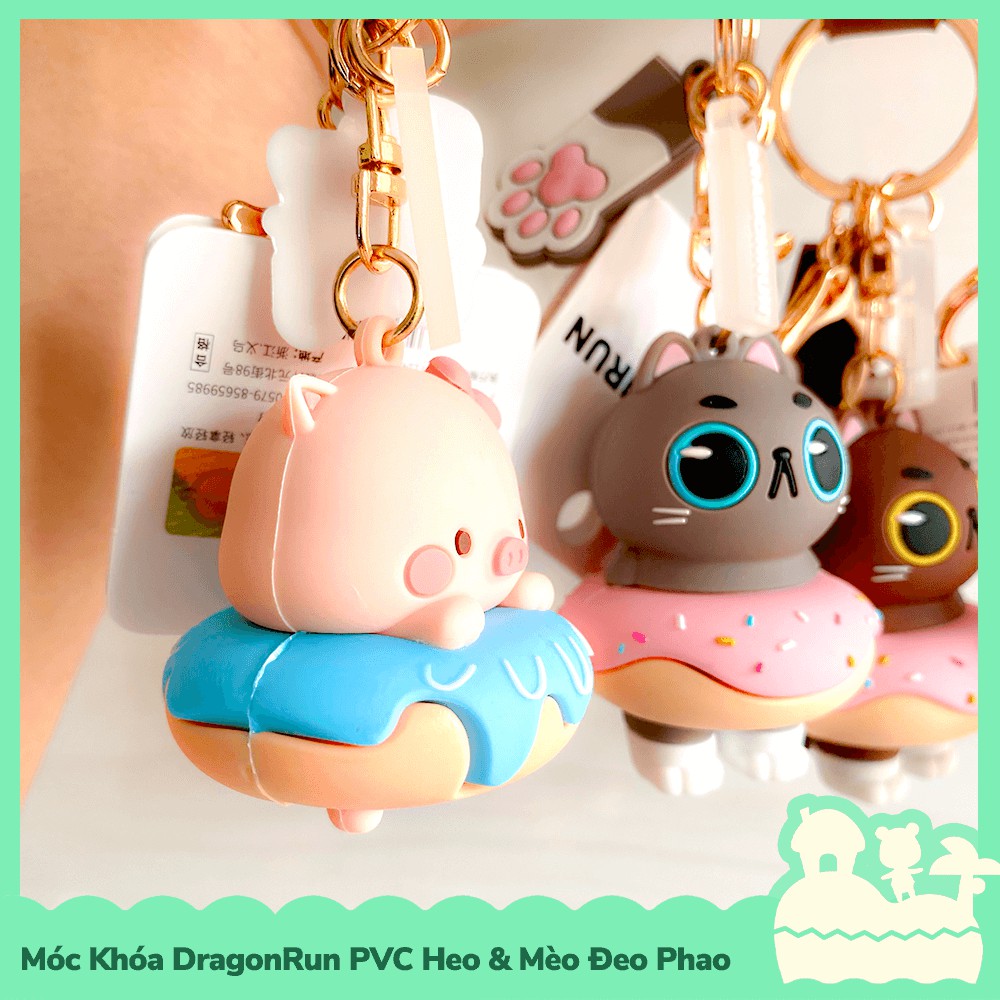 [Sẵn VN] Móc Khóa PVC Dragon Run Heo Và Mèo Đeo Bánh Donut